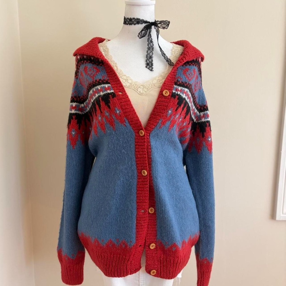 Peruvian Connection alpaca wool boho cottagecore heart cardigan knit sweater M
